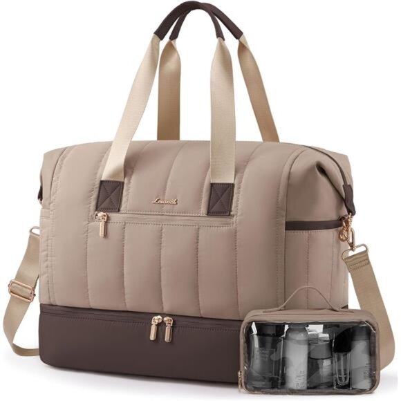 Travel Duffle Bag, Puffer Bags Light Brown - Picture 1 of 6